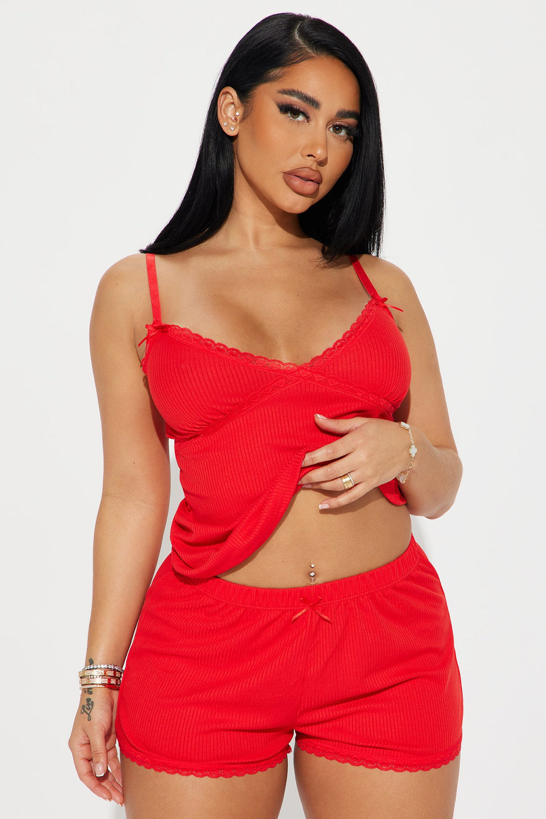 In Your Dreams Ribbed PJ Short Set - Red
