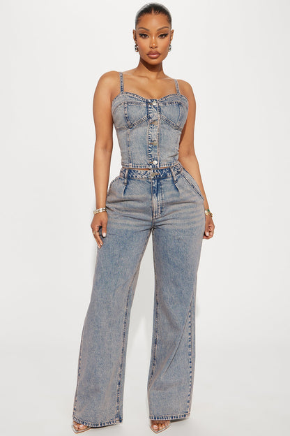 Cassie Denim Pant Set - Vintage Wash