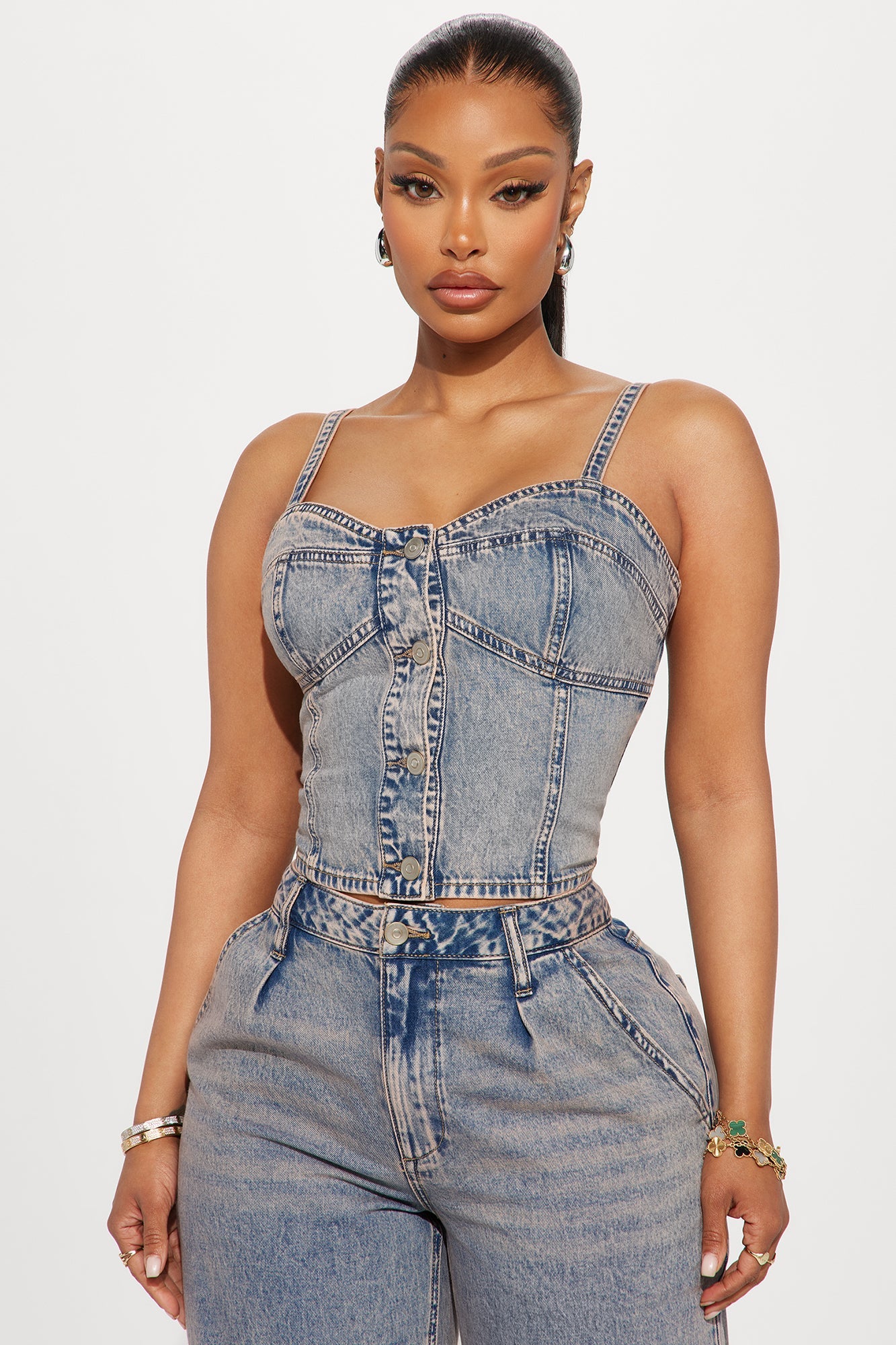 Cassie Denim Pant Set - Vintage Wash