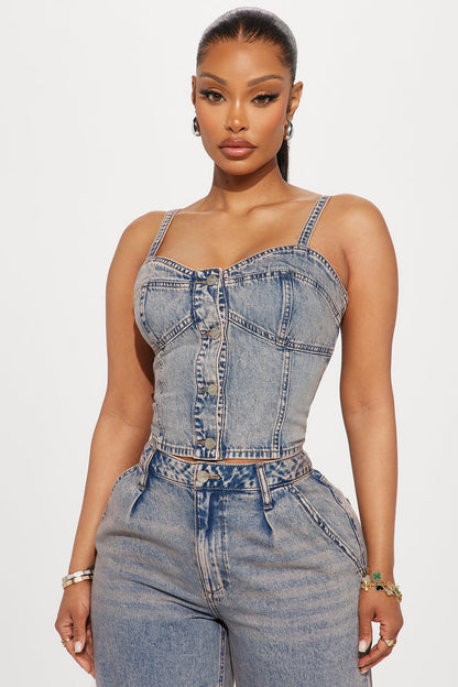 Cassie Denim Pant Set - Vintage Wash