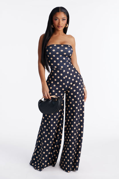 Penny Polka Dot Strapless Jumpsuit - Black/combo