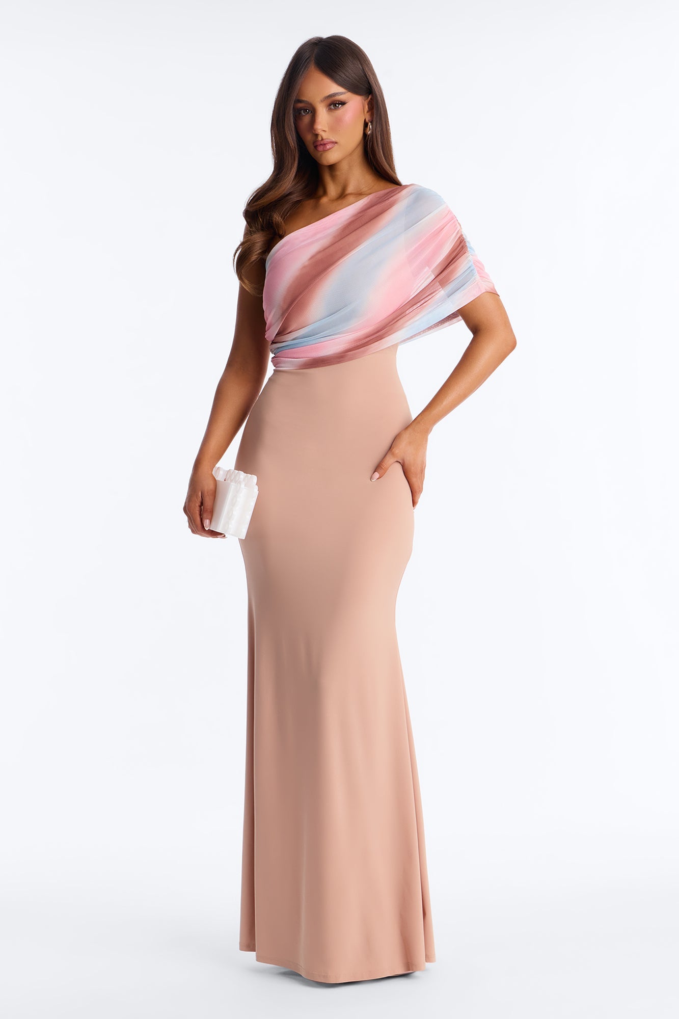 Amelia One Shoulder Maxi Dress Set - Tan/Multi