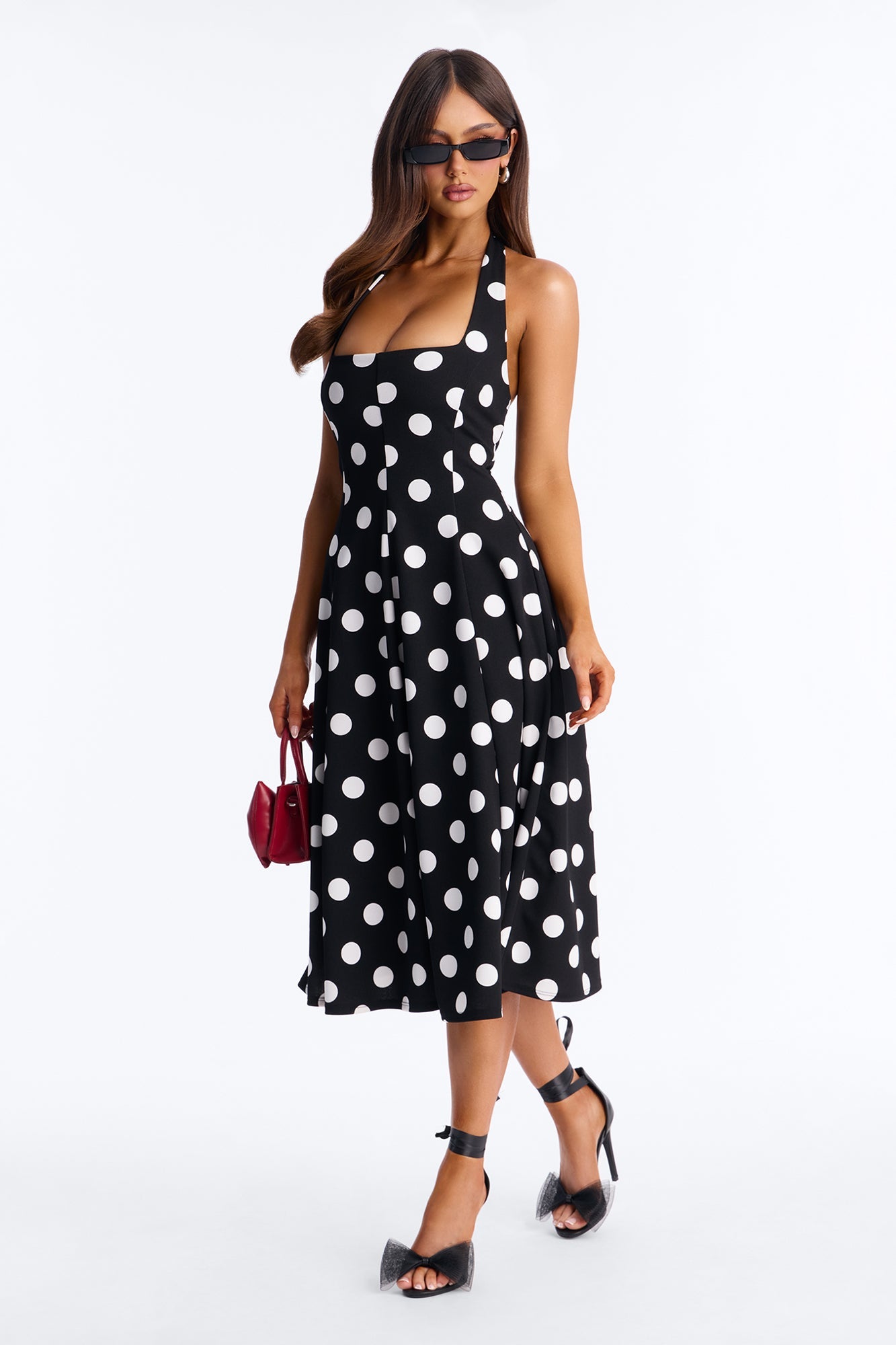 Mabel Ponte Polka Dot Midi Dress - Black/White