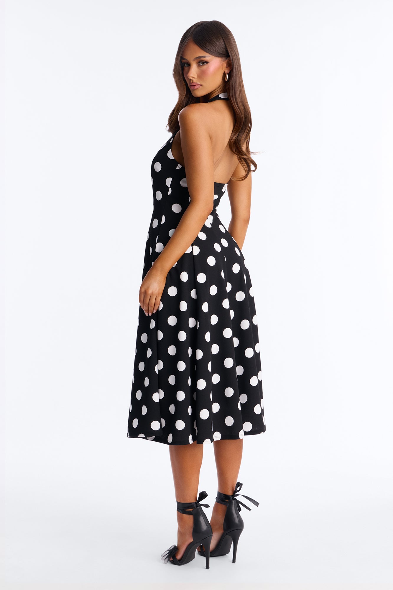 Mabel Ponte Polka Dot Midi Dress - Black/White