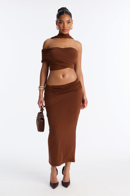 Touch Me Not Jersey Skirt Set - Brown