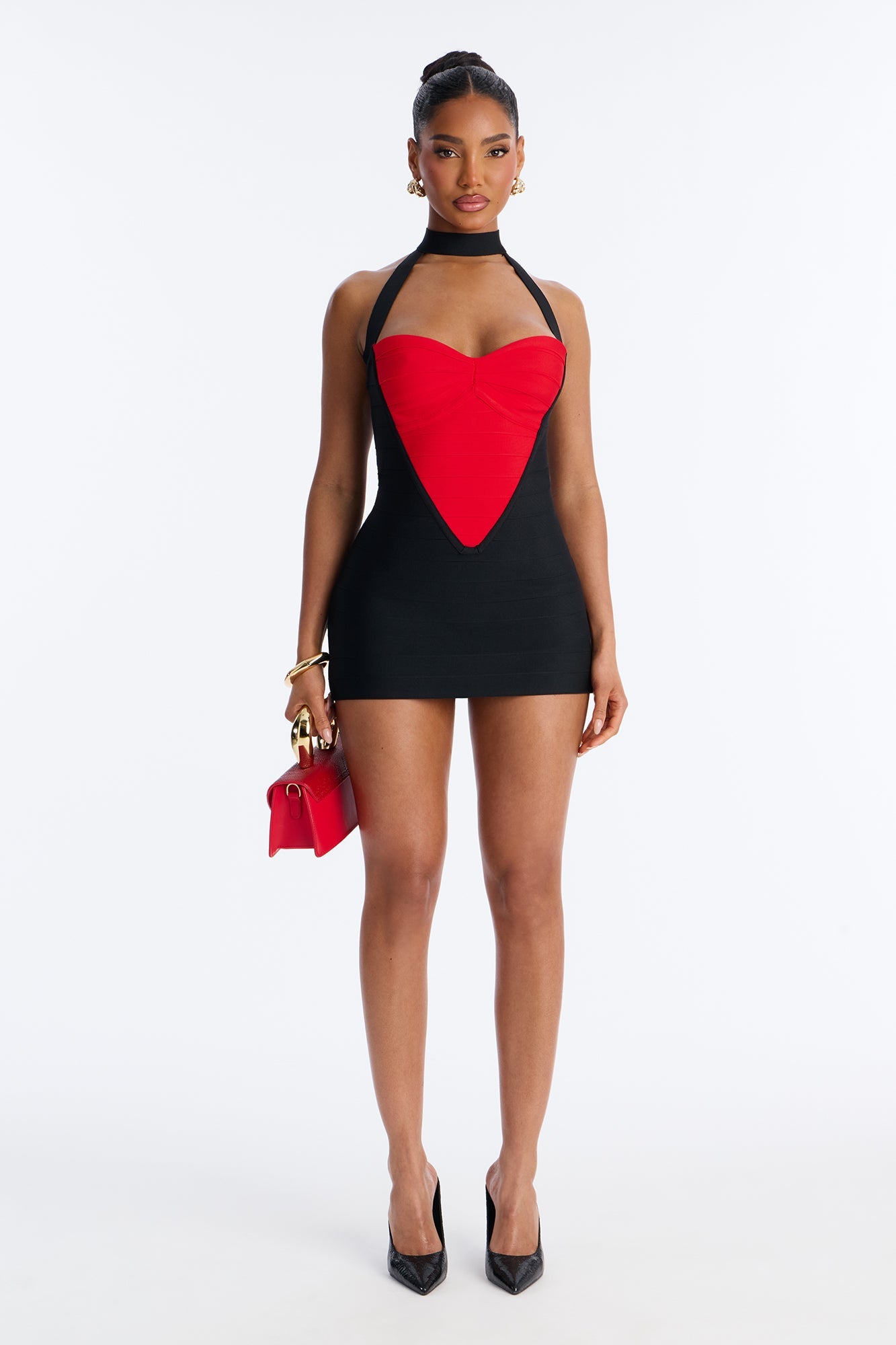 My Whole Heart Bandage Mini Dress - Black/Red