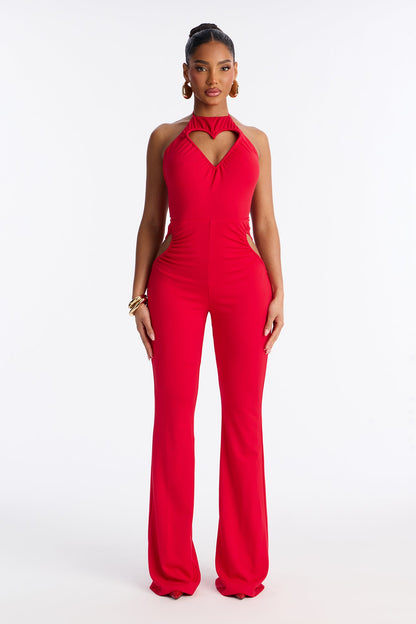 Wrapped In Hearts Jumpsuit - Red