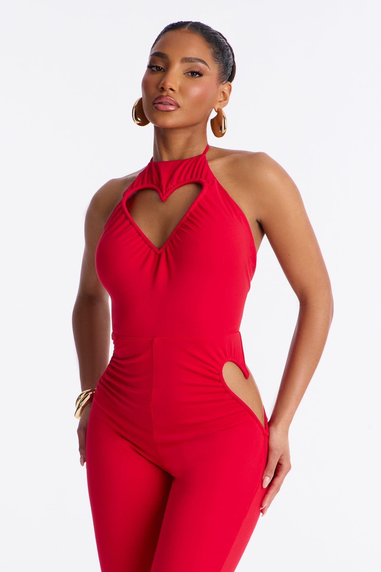 Wrapped In Hearts Jumpsuit - Red