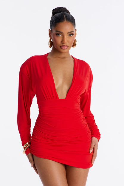 Pure Heart Long Sleeve Jersey Mini Dress - Red