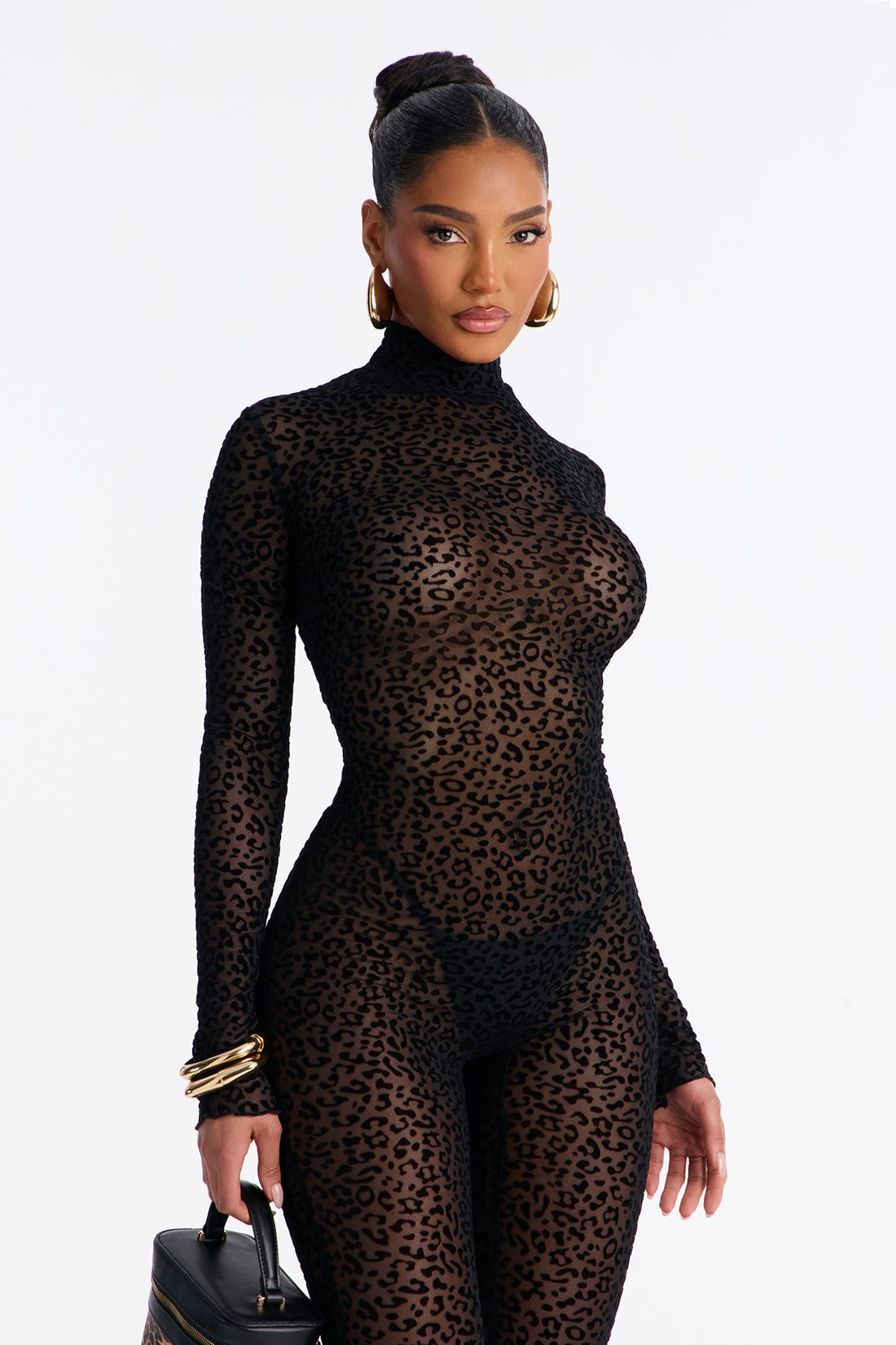 Spotted Desire Leopard Mesh Jumpsuit - Black/Black