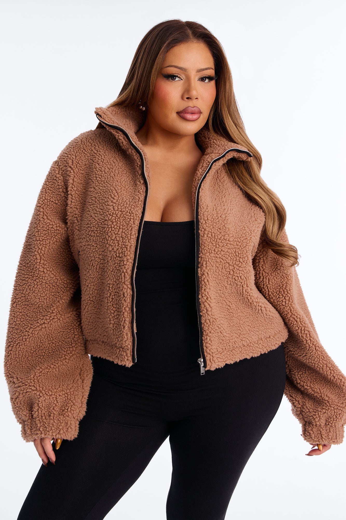 Cozy Cove Faux Sherpa Coat - Camel/combo