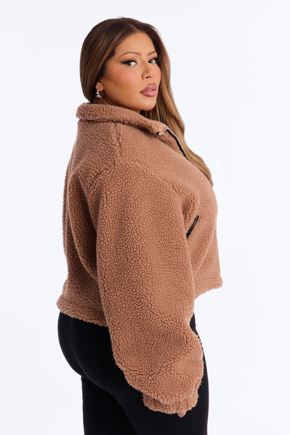 Cozy Cove Faux Sherpa Coat - Camel/combo