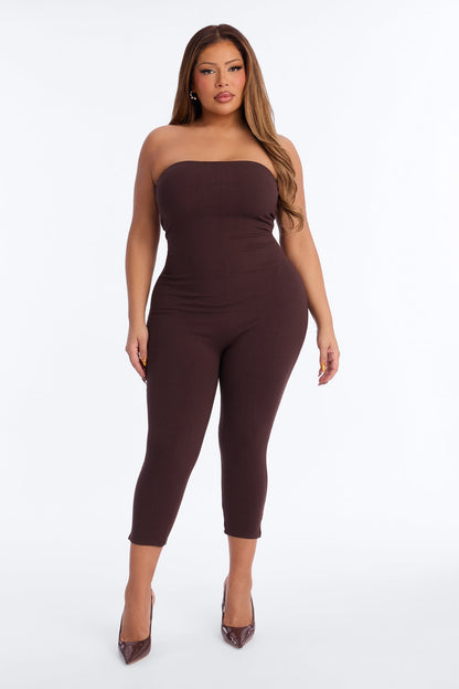 Selena Strapless Snatched Capri Jumpsuit - Chocolate