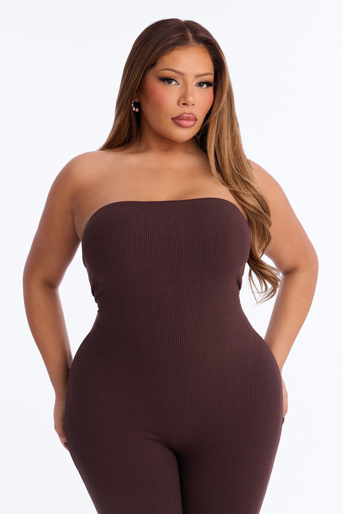 Selena Strapless Snatched Capri Jumpsuit - Chocolate