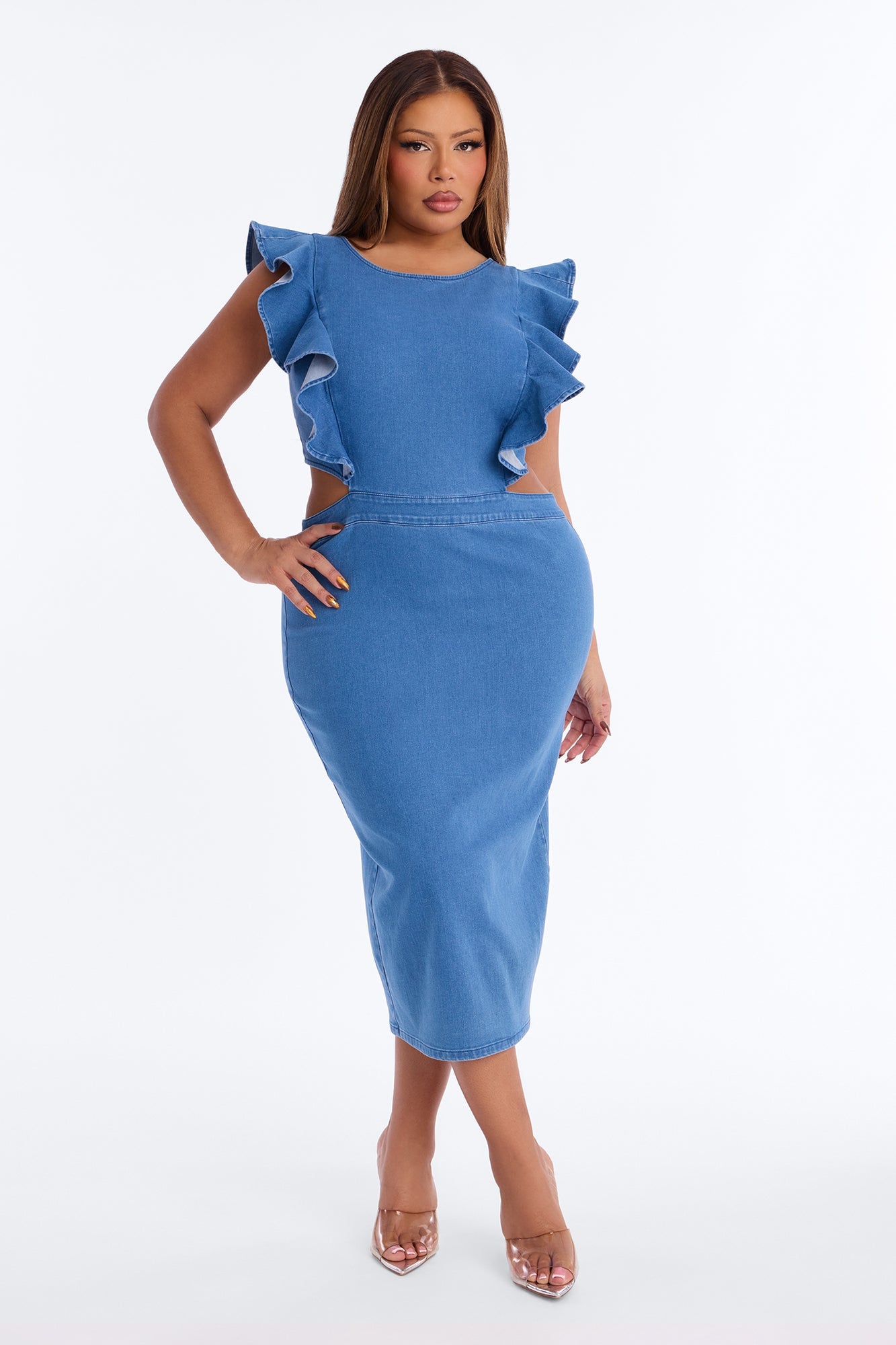 Alishia Denim Midi Dress - Medium Wash