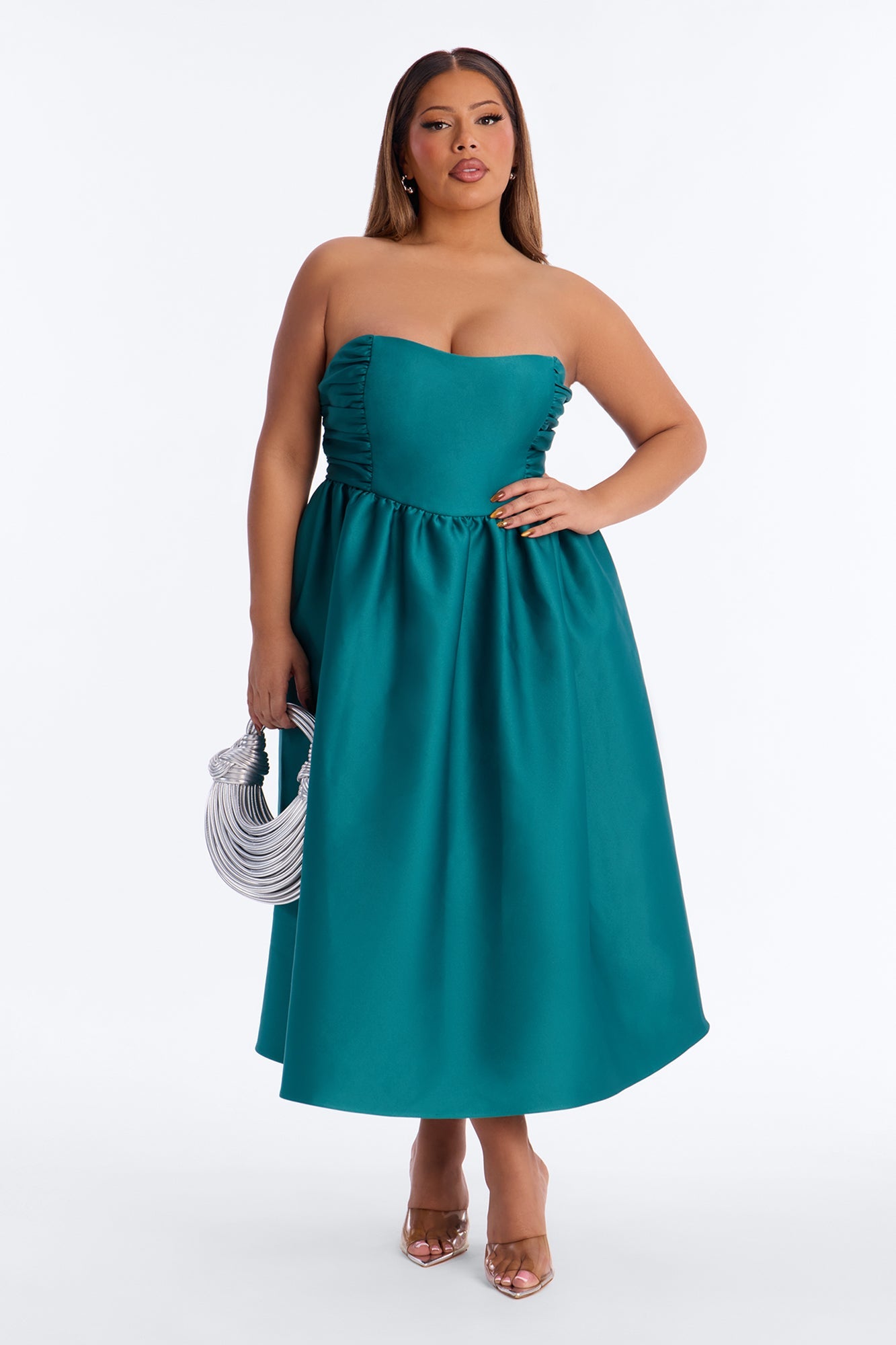 Sweet Like Me Taffeta Midi Dress - Emerald