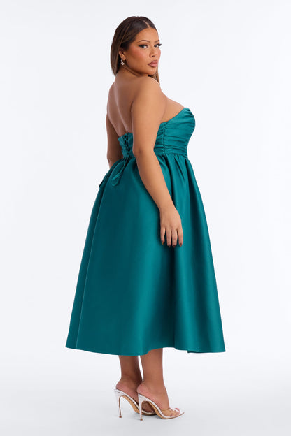 Sweet Like Me Taffeta Midi Dress - Emerald