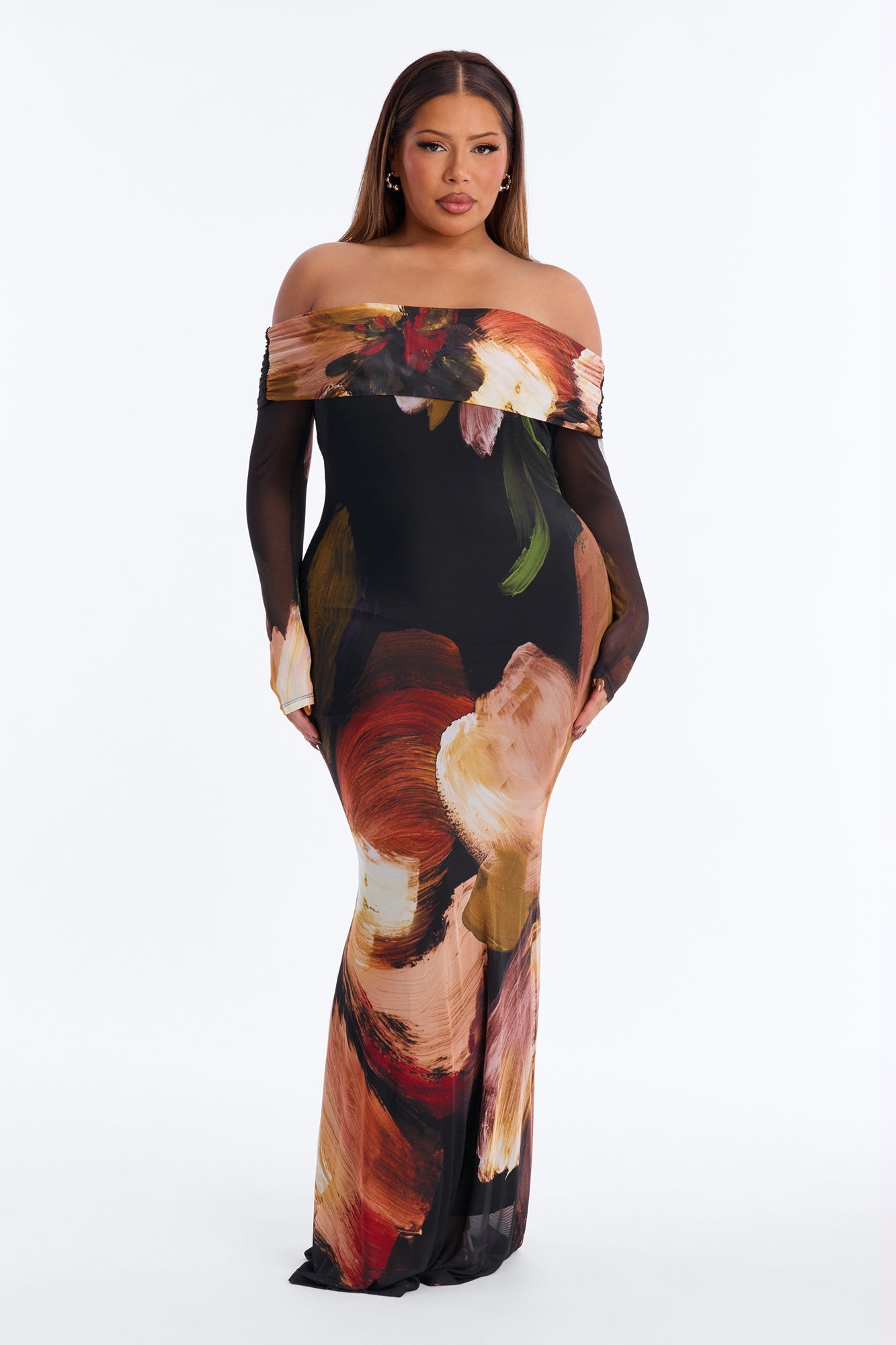 Jennifer Floral Mesh Maxi Dress - Black/combo