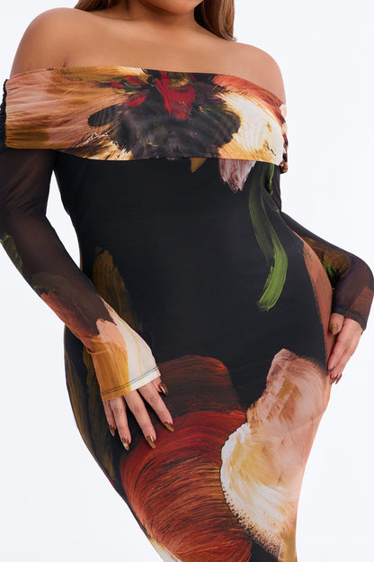 Jennifer Floral Mesh Maxi Dress - Black/combo