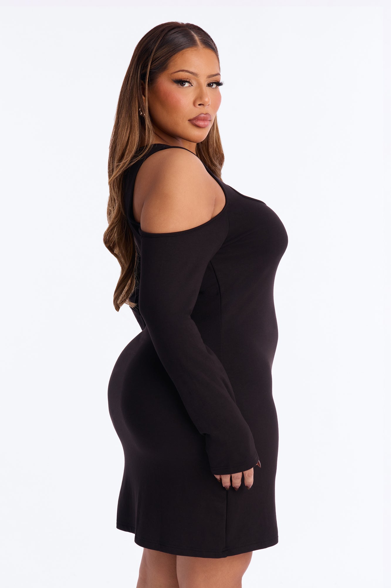 Harley Long Sleeve Cotton Mini Dress - Black