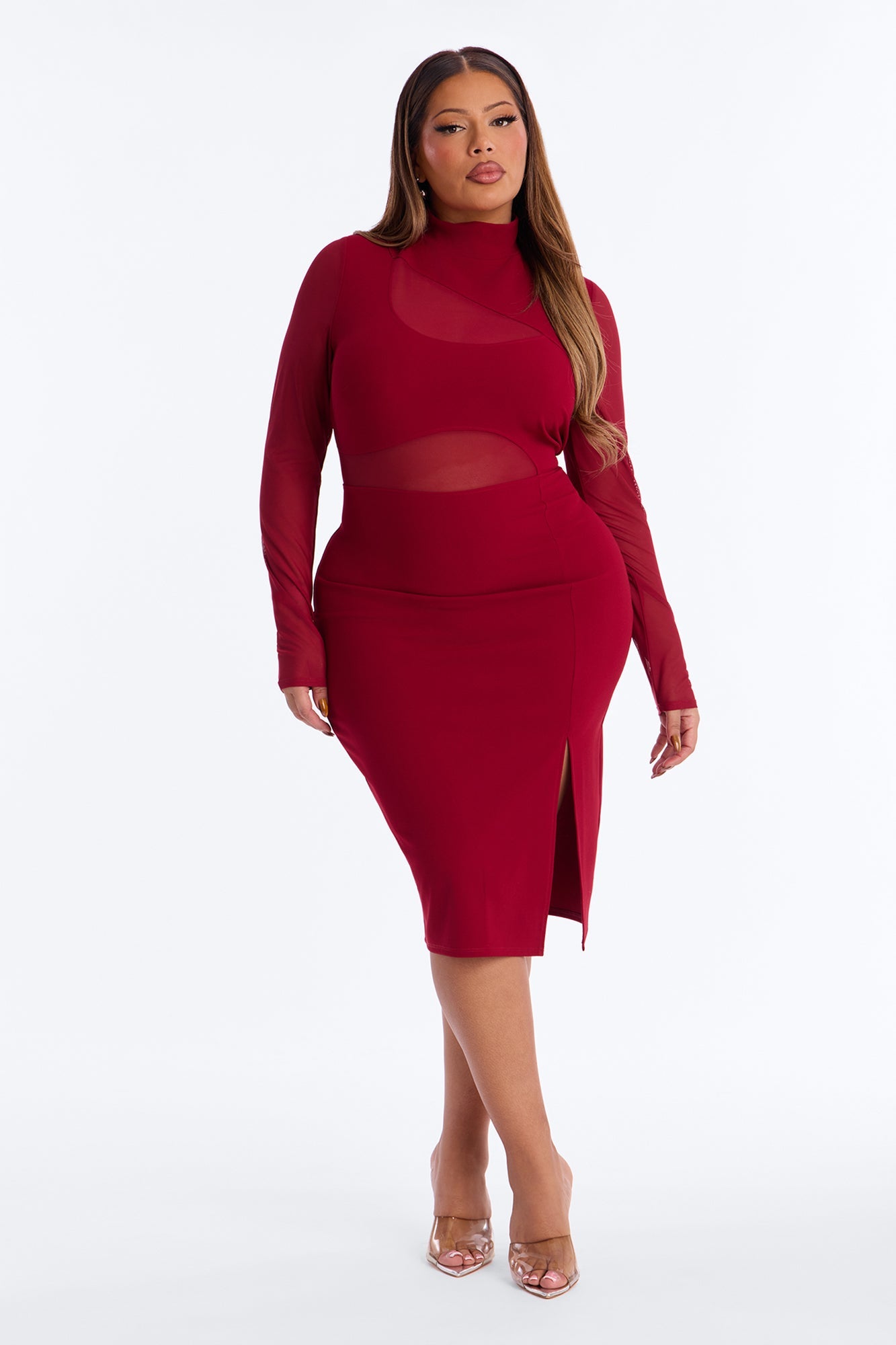 Fallen Angel Mesh Midi Dress - Wine