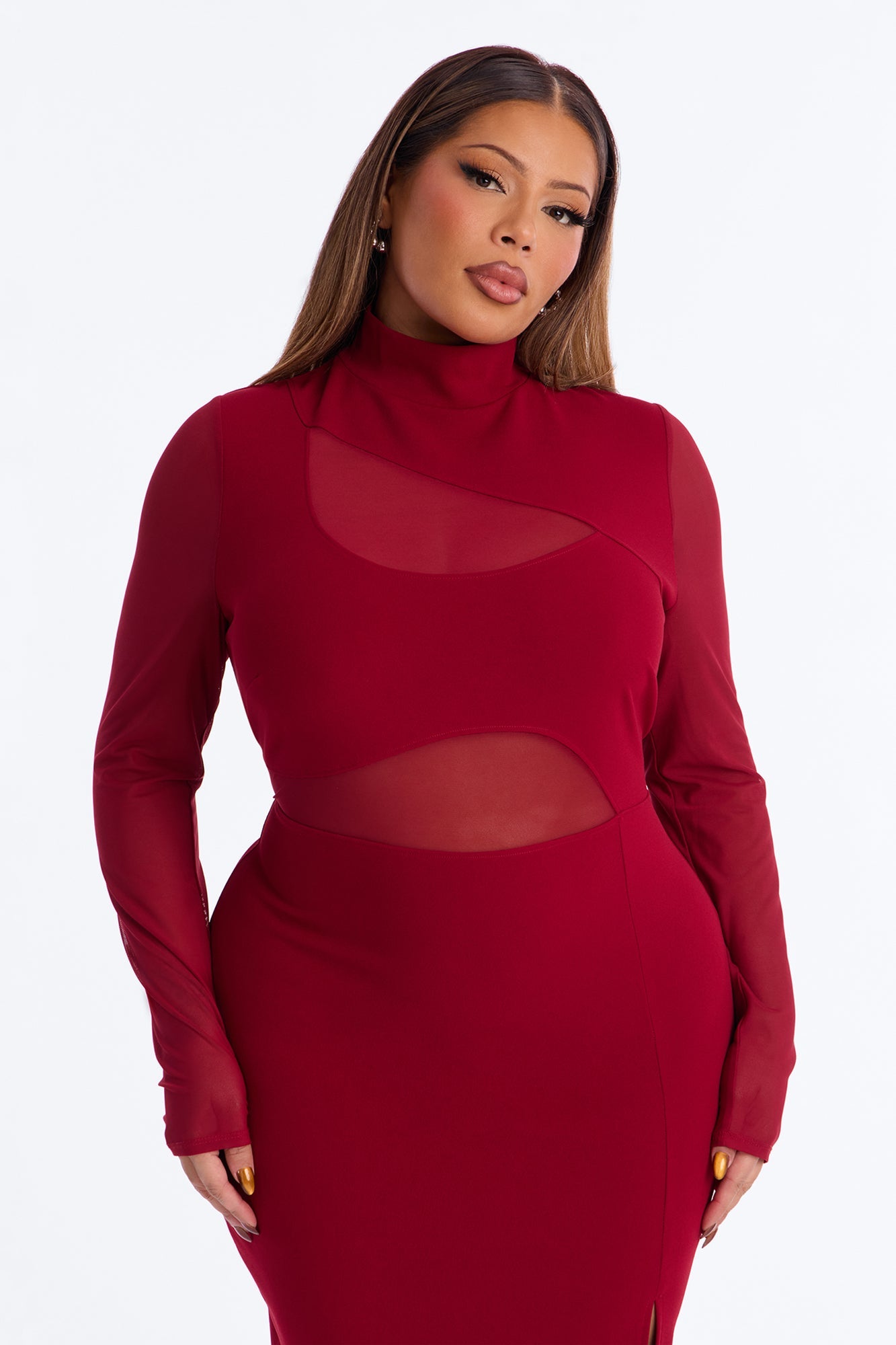 Fallen Angel Mesh Midi Dress - Wine