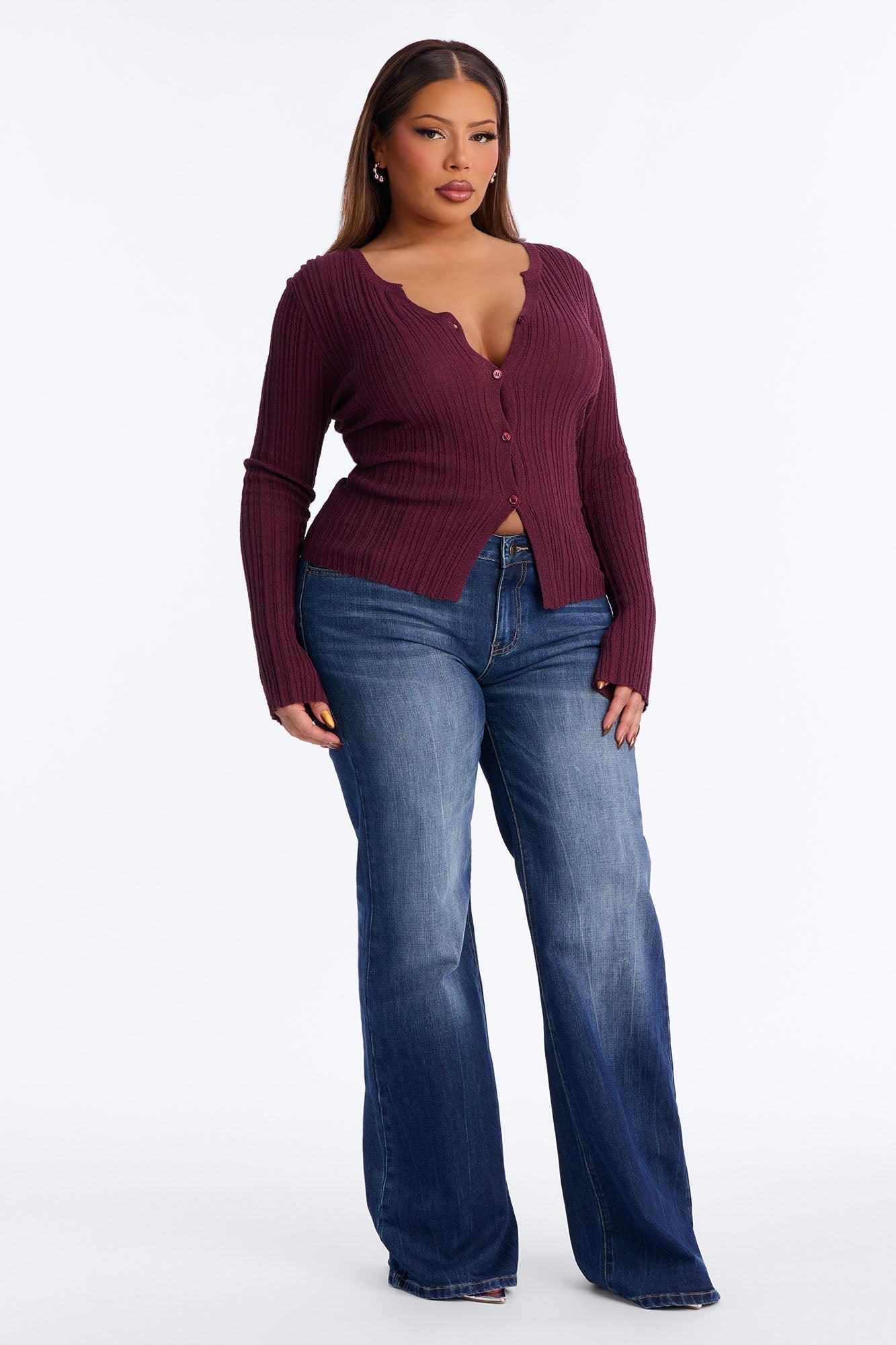 One More Chance Plisse Cardigan - Burgundy