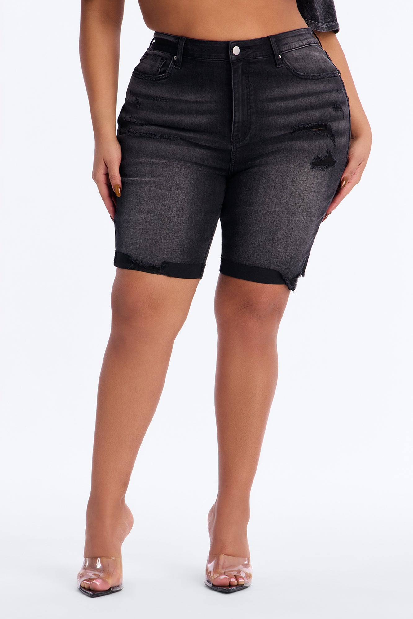 Almost There Stretch Denim Bermuda Shorts - Black Wash