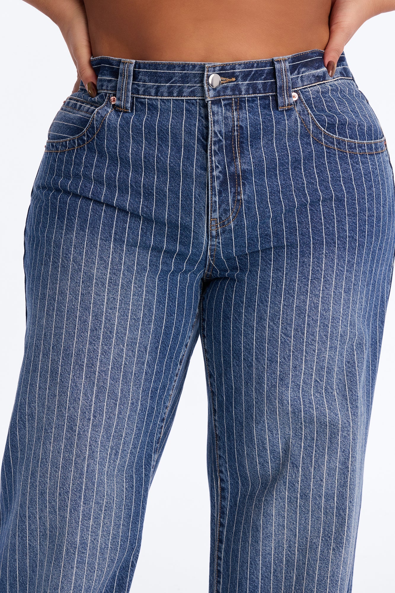 Legendary Striped Straight Leg Jeans - Medium Wash