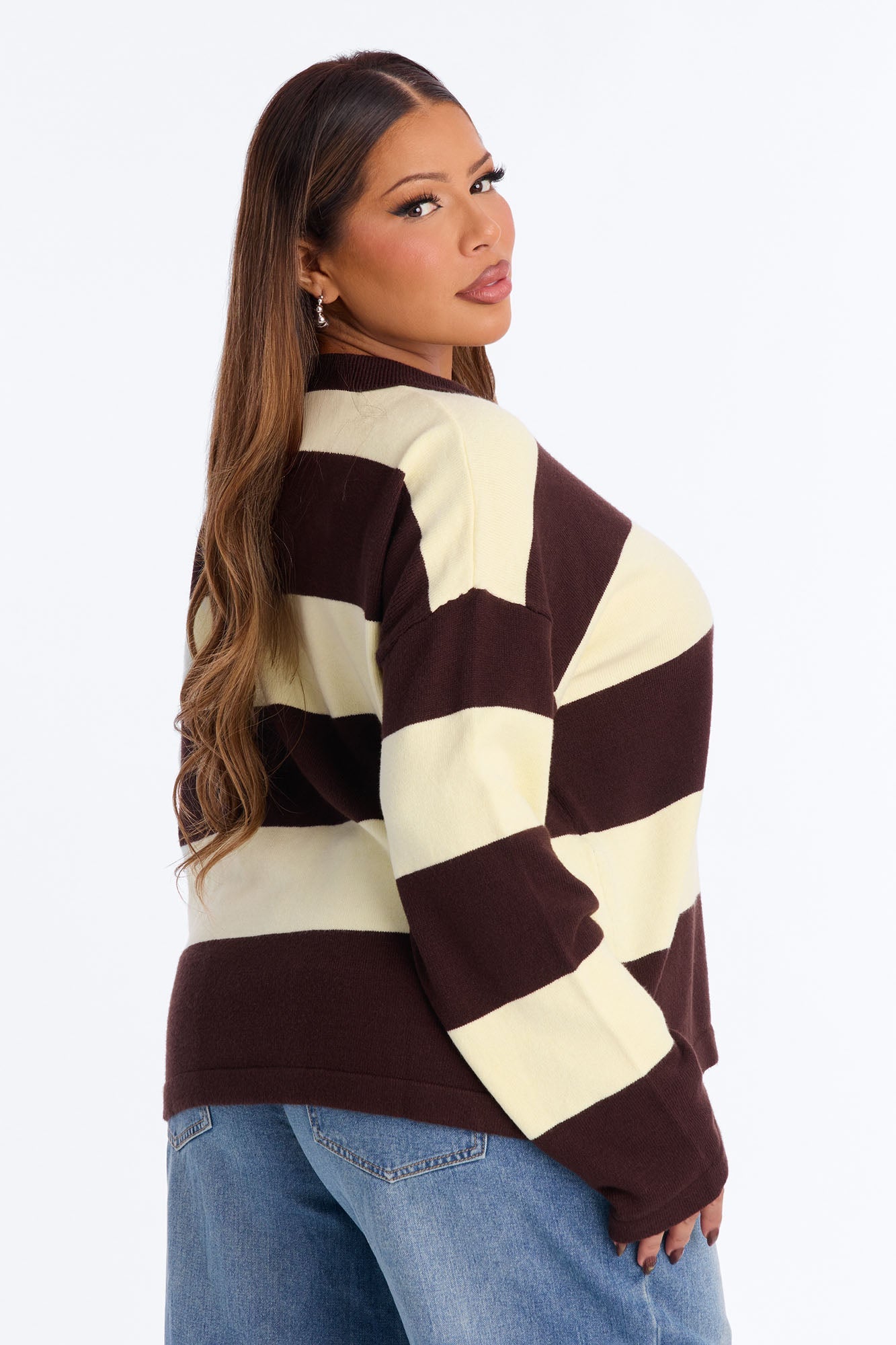 Go Getter Striped Polo Sweater - Brown/combo
