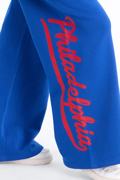 NBA Philadelphia 76ers Fleece Wide Leg Pants - Royal