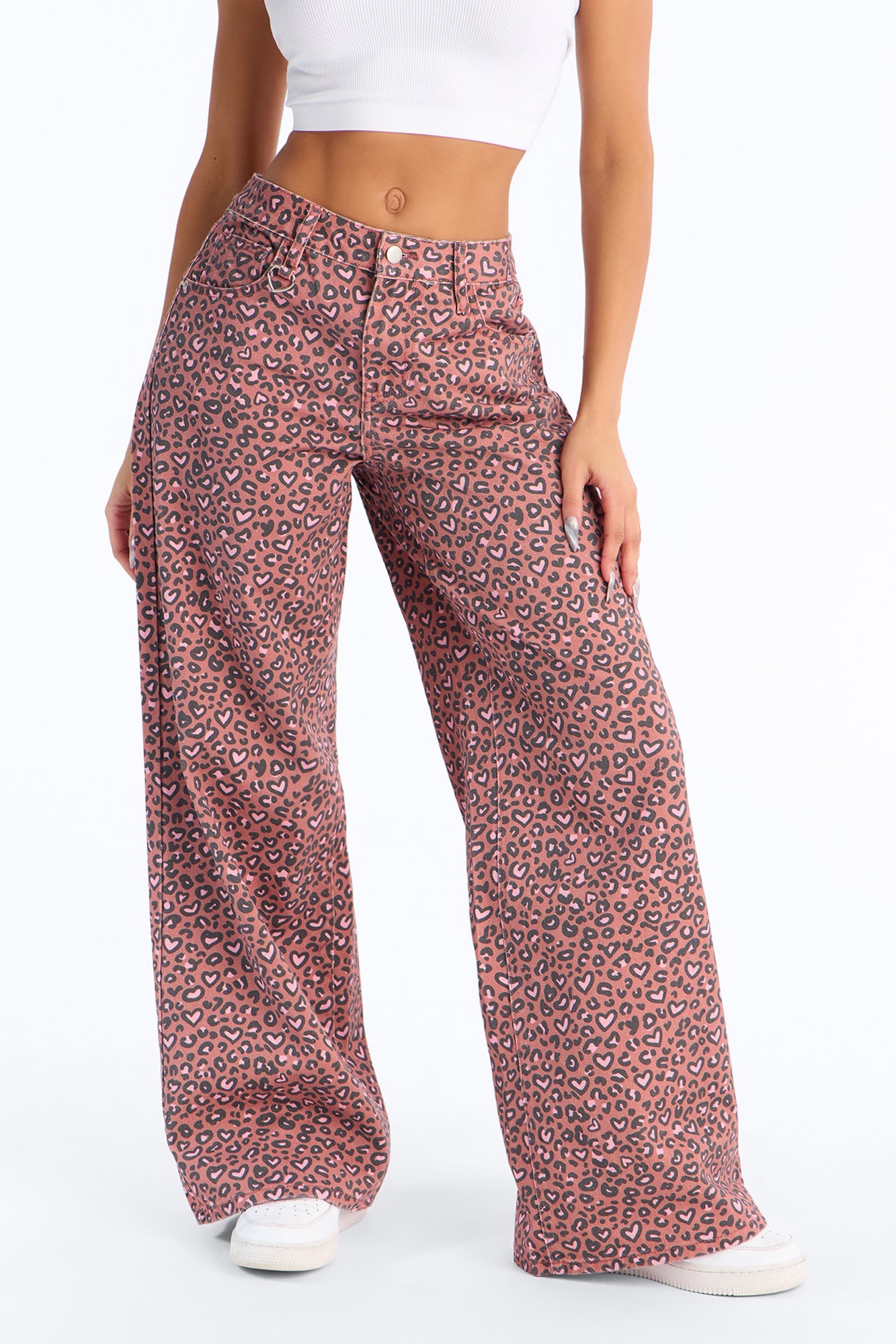Wild At Heart Cheetah Print Wide Leg Jeans - Pink/combo