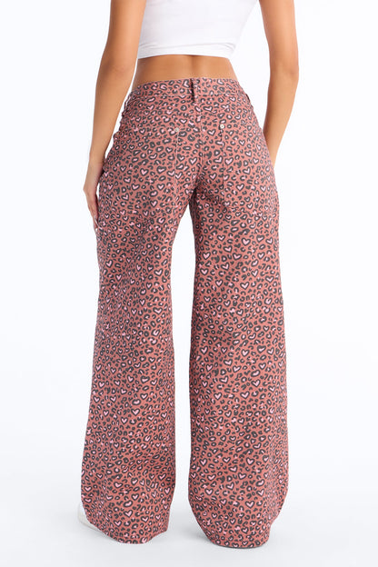 Wild At Heart Cheetah Print Wide Leg Jeans - Pink/combo