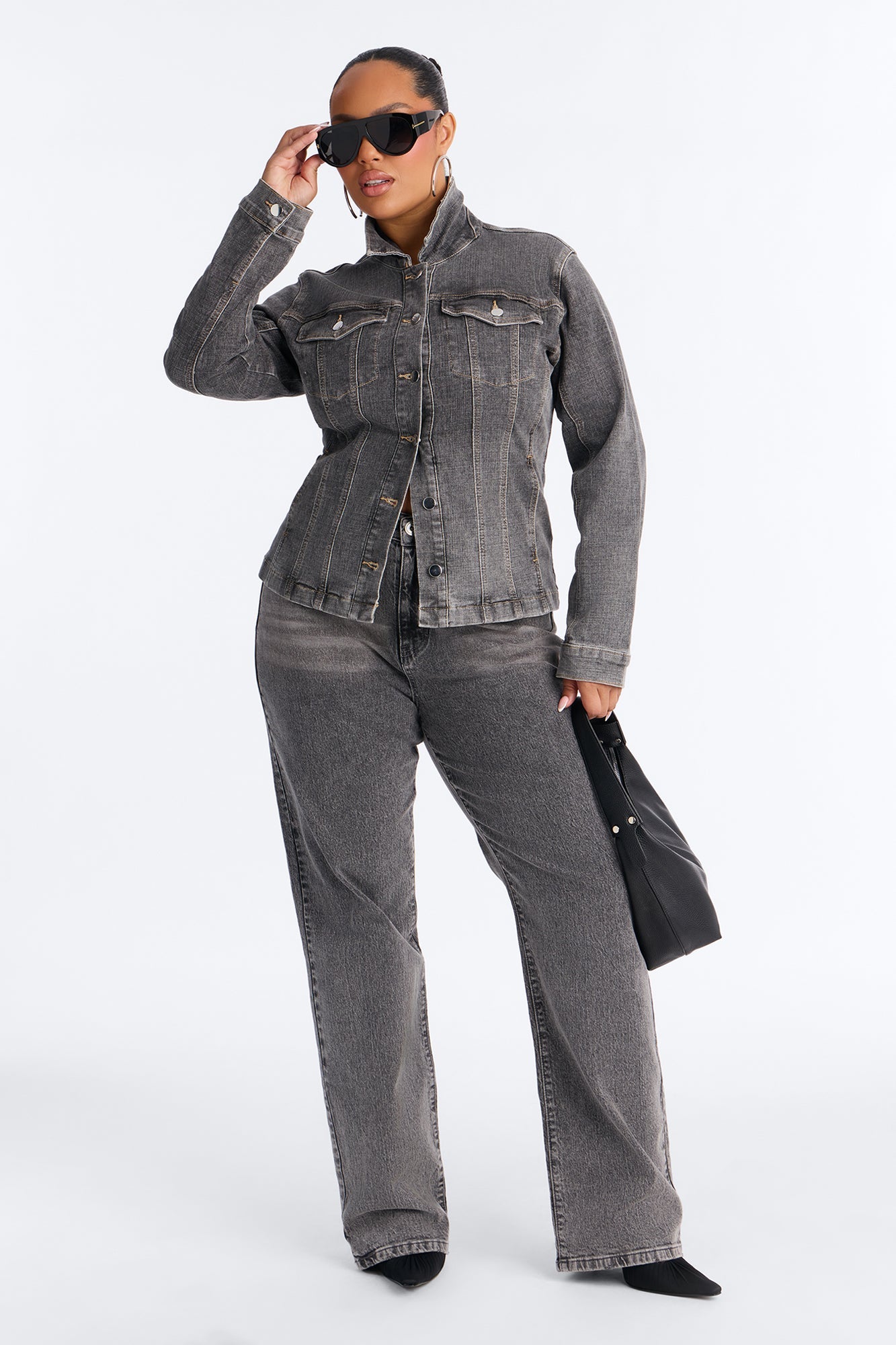 Dearest Darling Shaped Denim Jacket - Grey