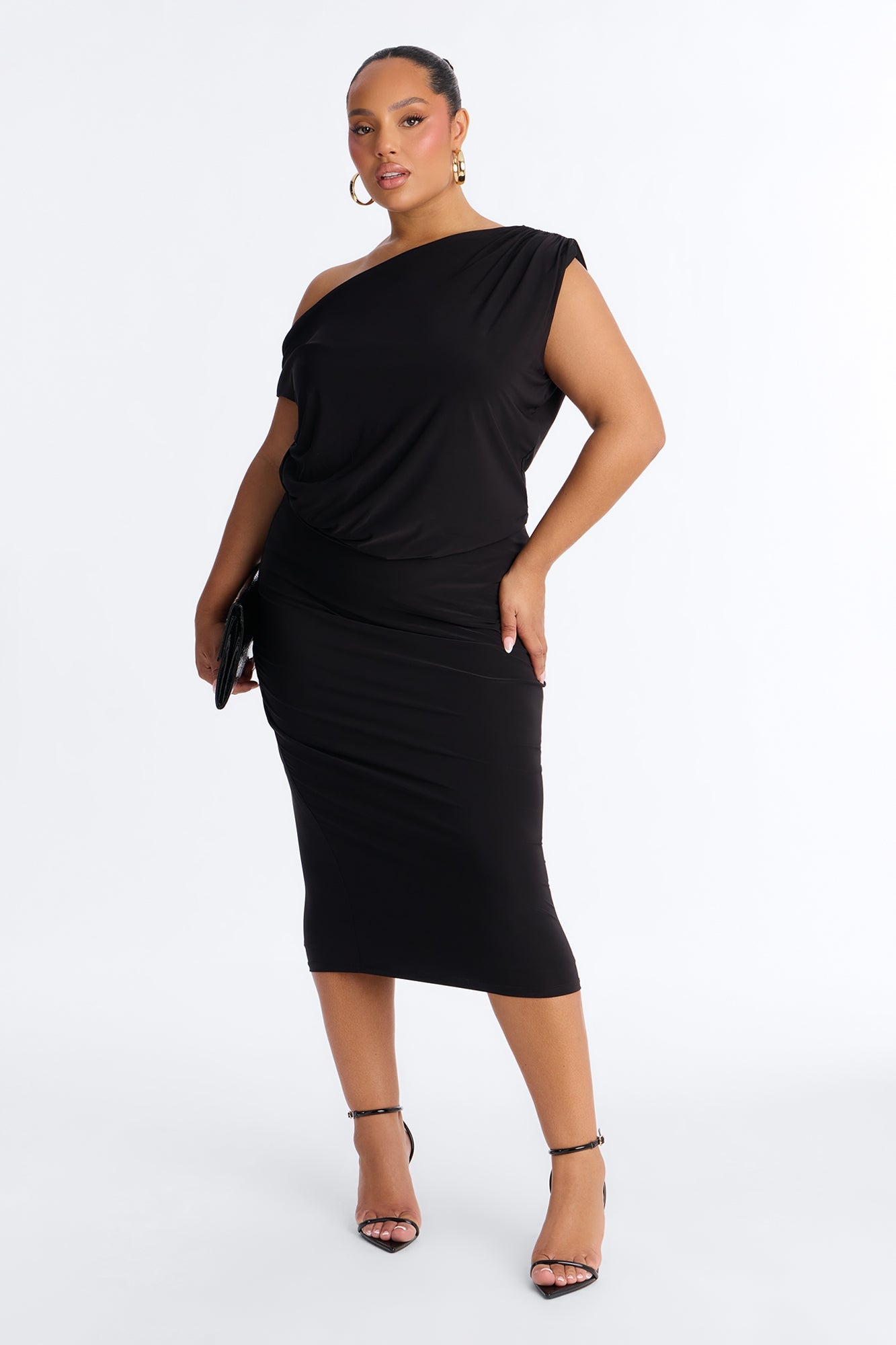 Elisandra Off Shoulder Midi Dress - Black