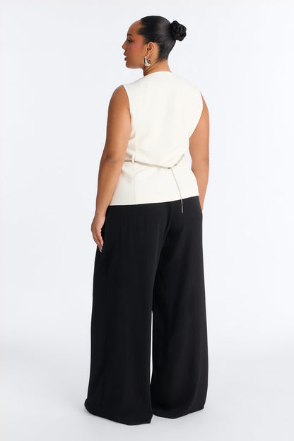 Elise Belted Vest 3 Piece Pant Set - Black/White