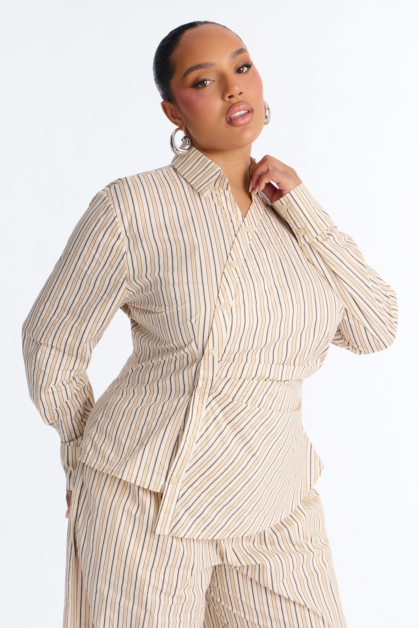 Margot Wrap Pinstripe Pant Set - Cream/combo
