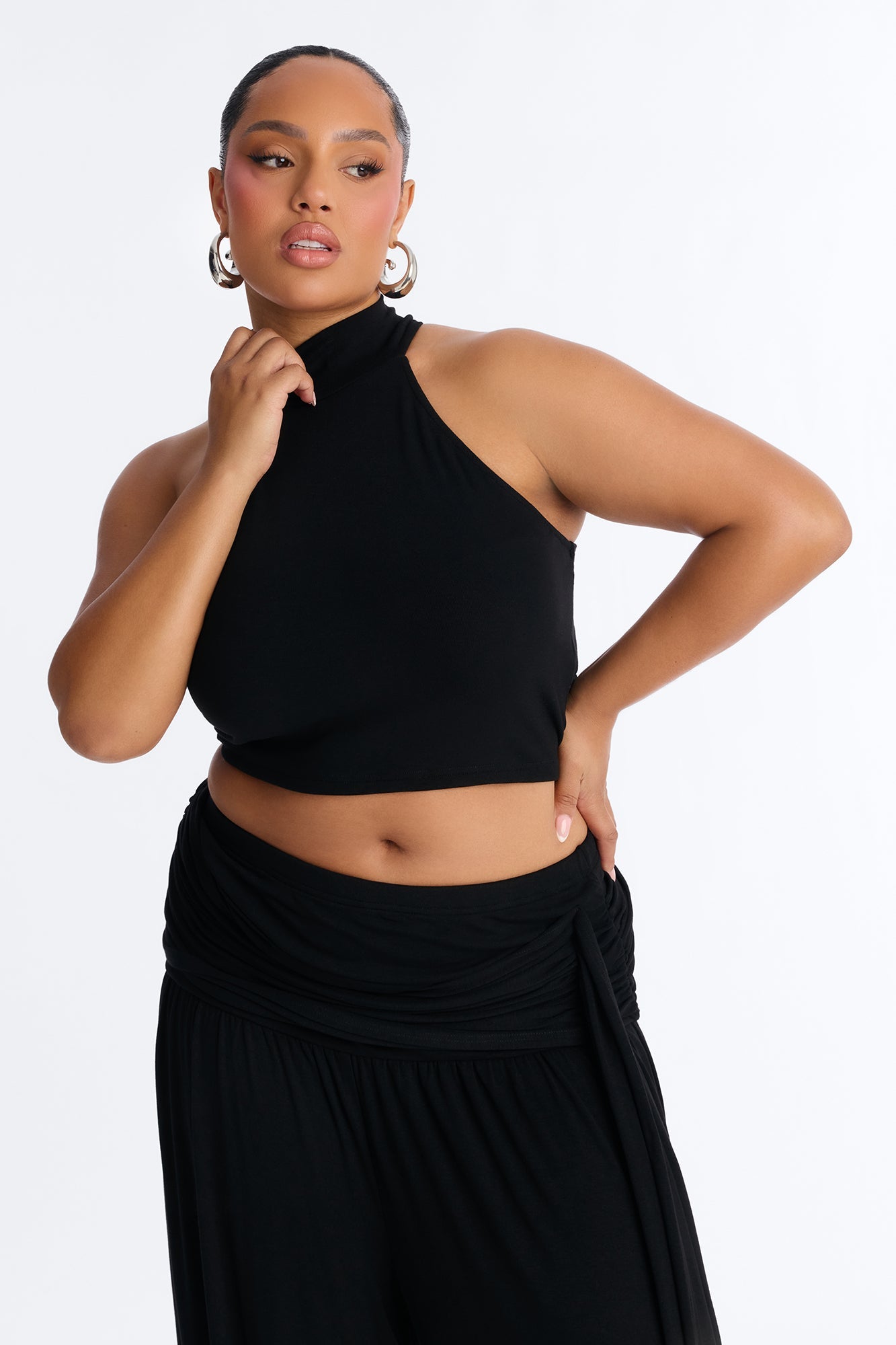 Anya Mock Neck Balloon Pant Set - Black