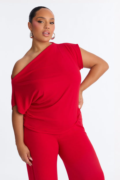 Alicia Off Shoulder Wide Leg Pant Set - Red