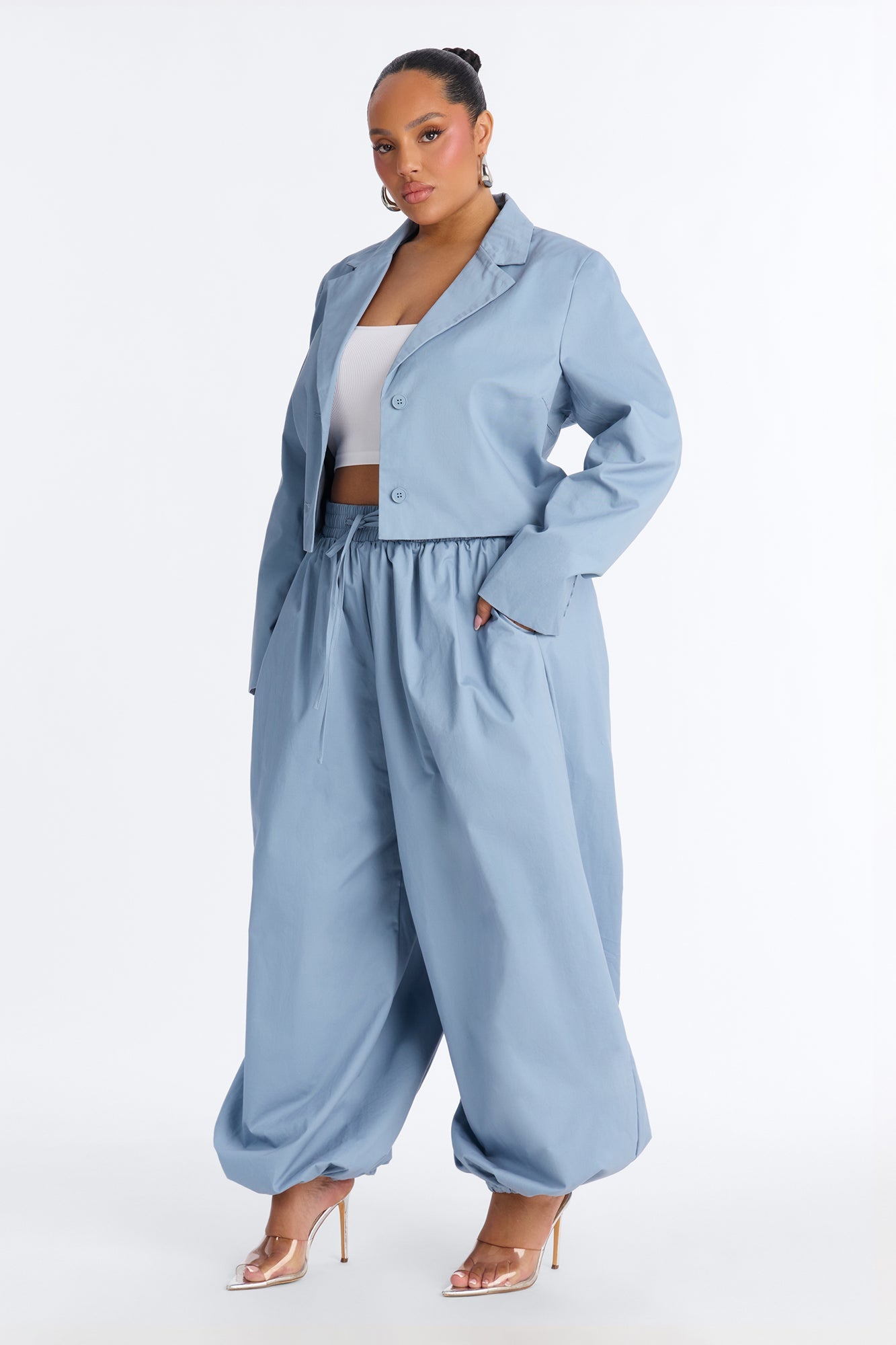 Hailey Blazer Balloon Pant Set - Blue