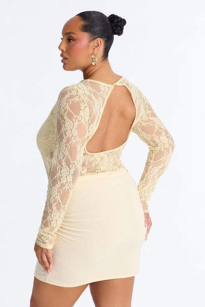 Sabina Sheer Lace Micro Mini Dress - Butter Yellow
