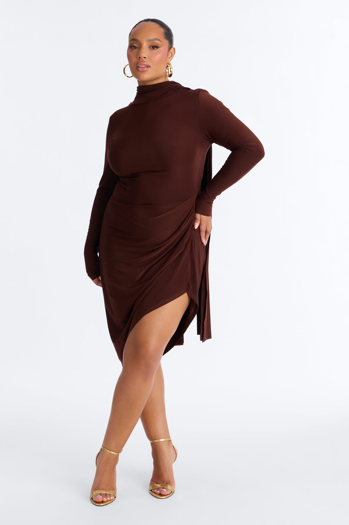 Amara Asymmetrical Midi Dress - Chocolate