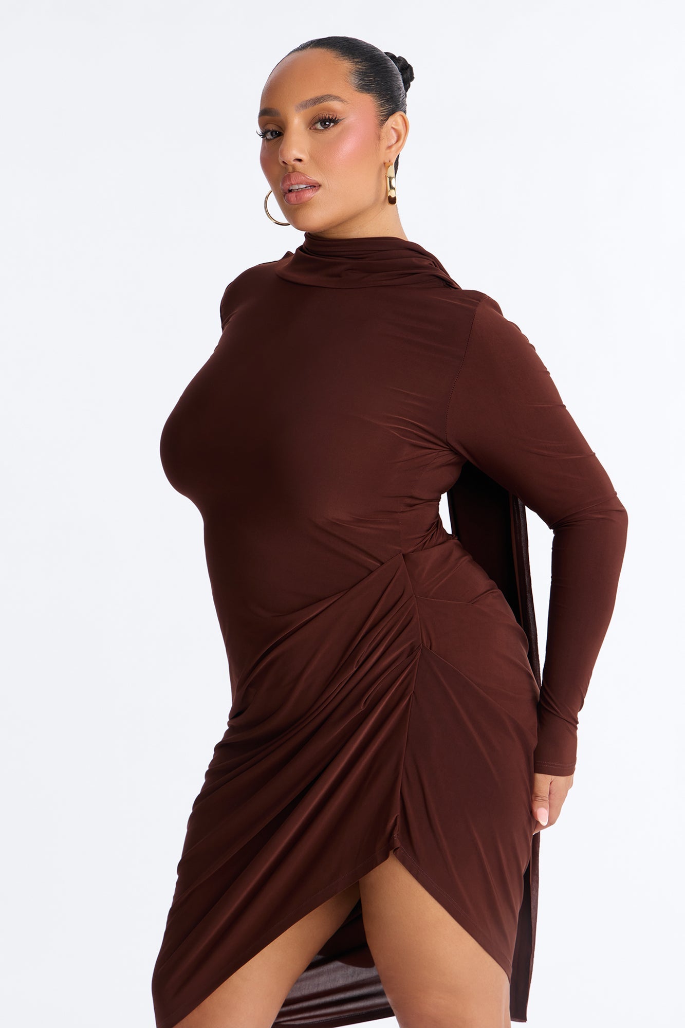 Amara Asymmetrical Midi Dress - Chocolate