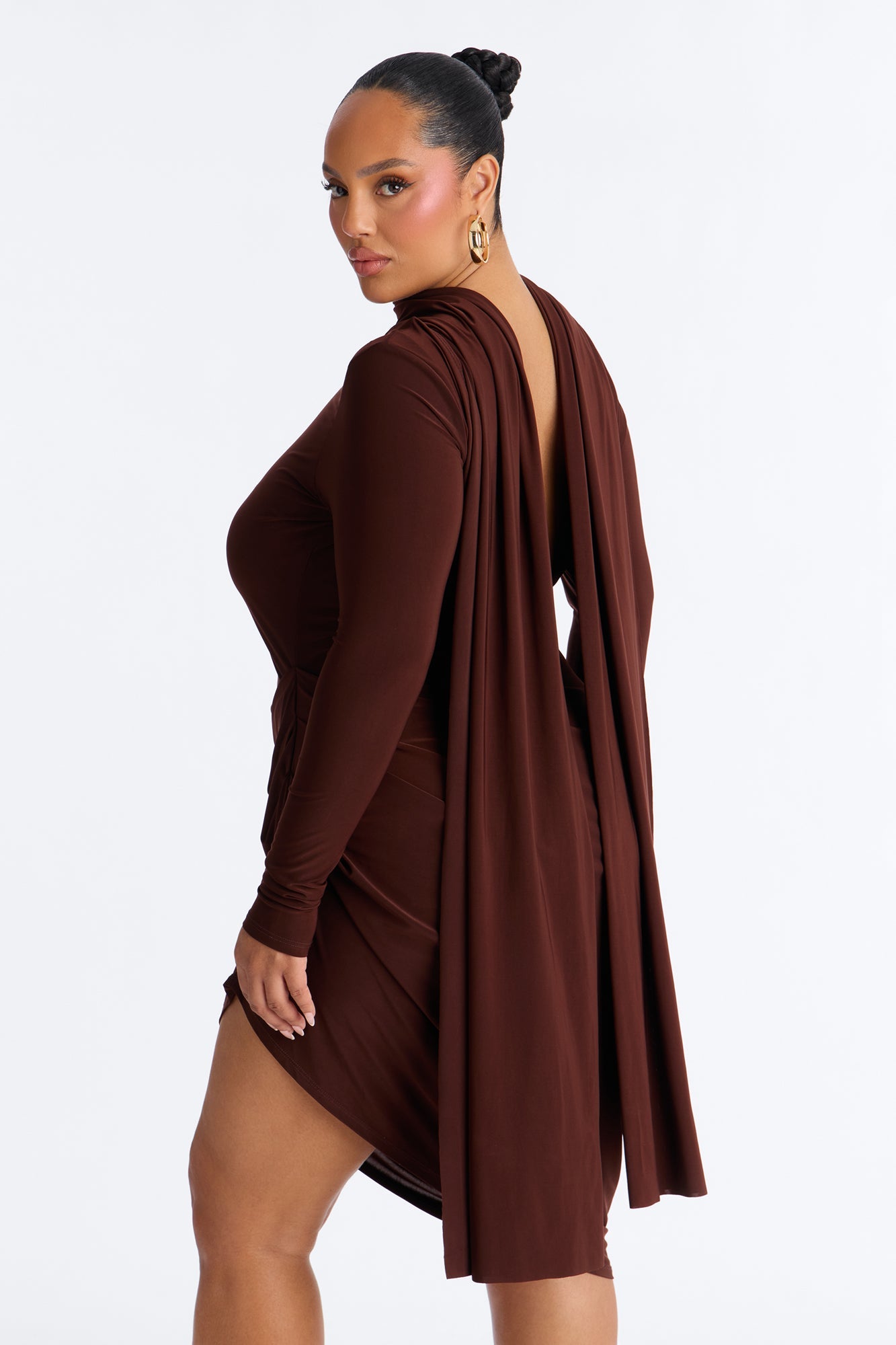 Amara Asymmetrical Midi Dress - Chocolate