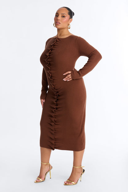 Jaime Sweater Button Up Midi Dress - Brown