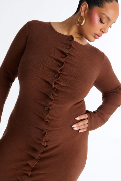 Jaime Sweater Button Up Midi Dress - Brown