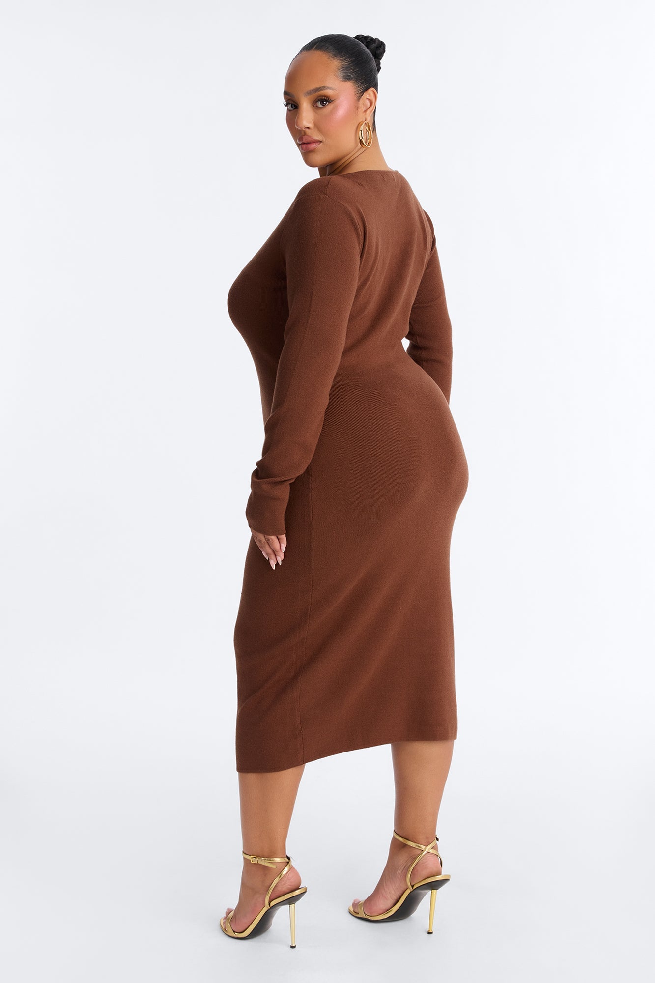 Jaime Sweater Button Up Midi Dress - Brown