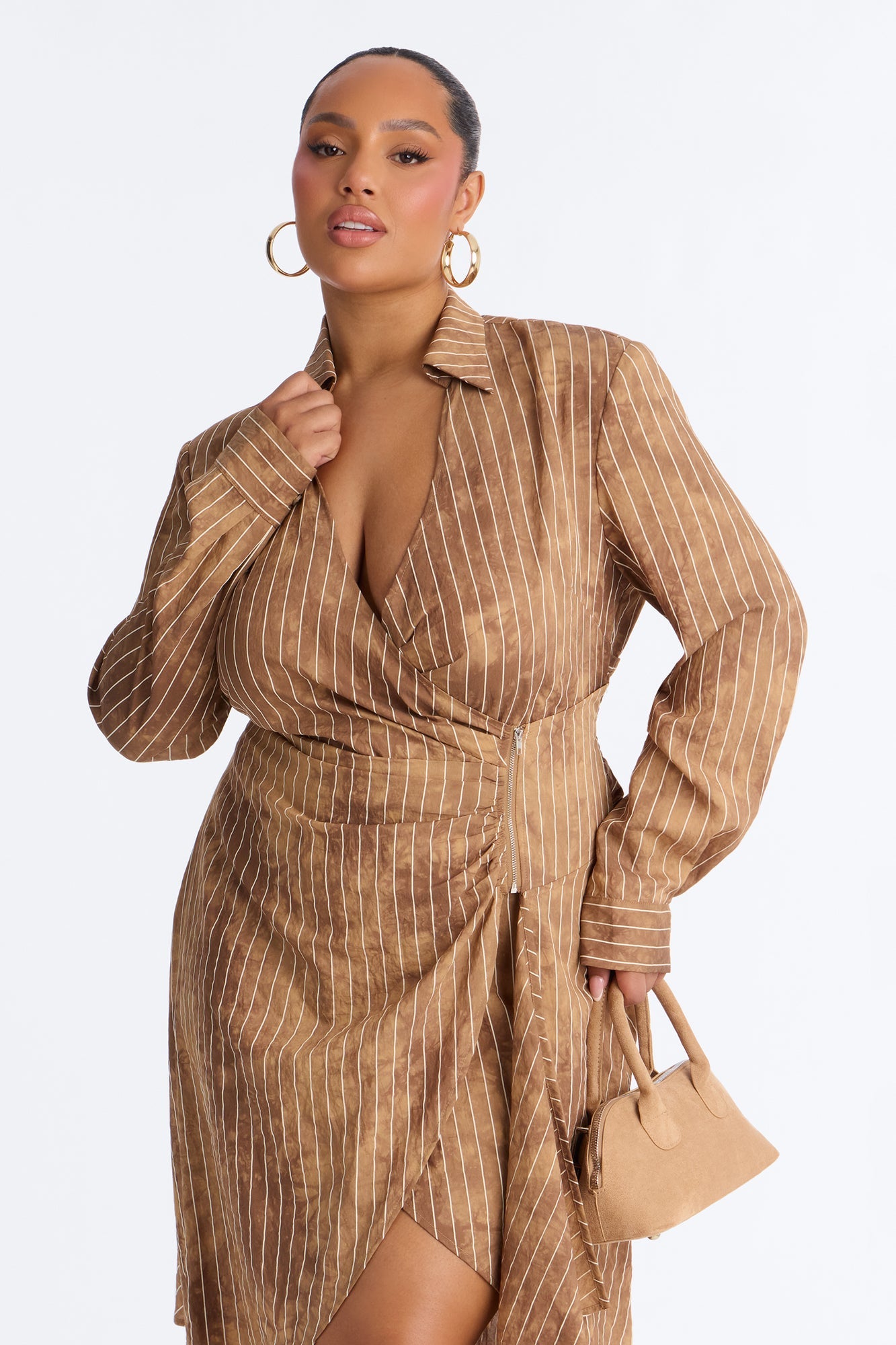 Adeline Pinstripe Tie Dye Midi Dress - Brown