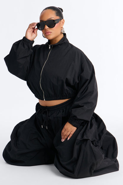 Midnight Drift Extreme Wide Leg Windbreaker Set - Black