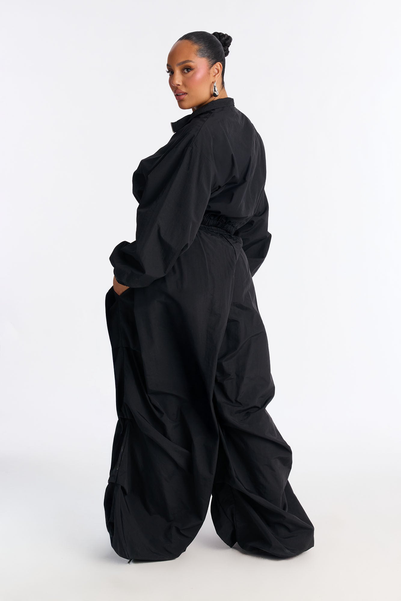Midnight Drift Extreme Wide Leg Windbreaker Set - Black
